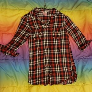 Snap button up plaid tunic shirt